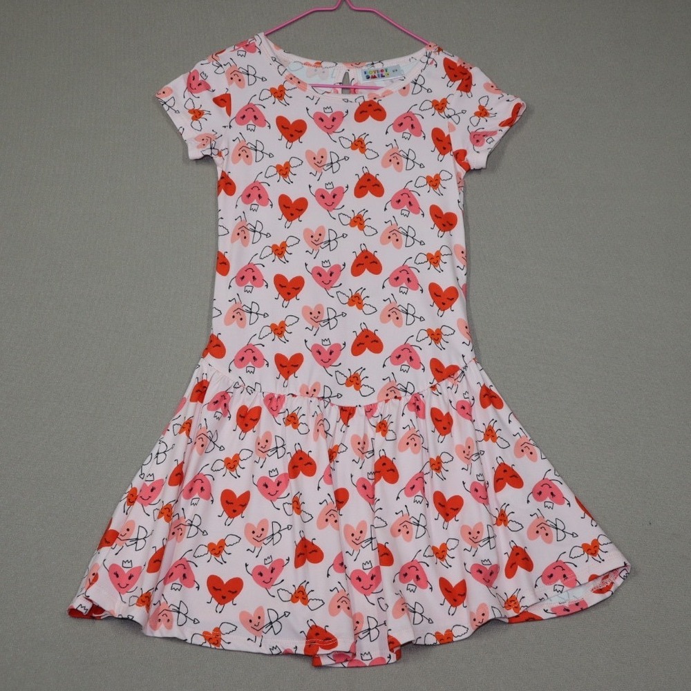 Dot Dot Smile Little Girls Flapper Dress - Pink Cupid Hearts - Size 5/6